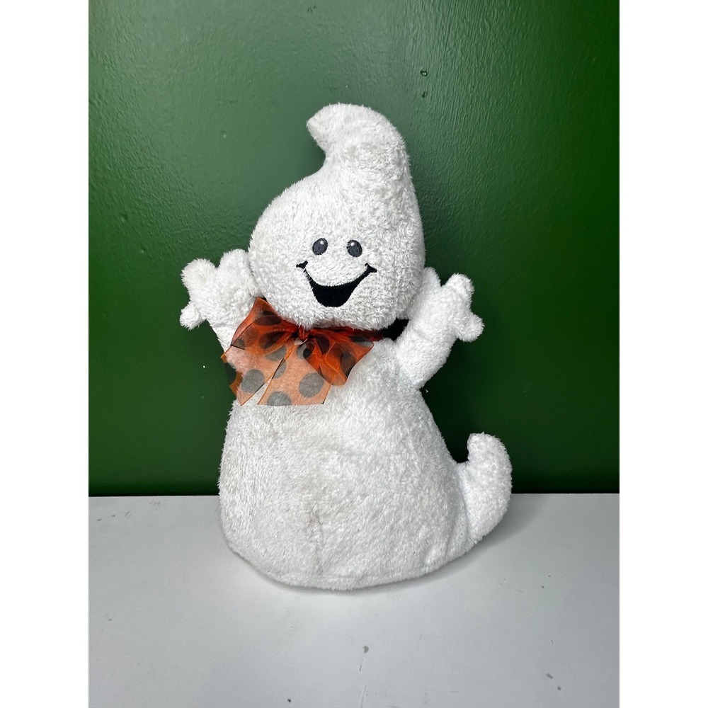 Ty Pluffies Spook the Ghost White Plush Halloween Stuffed Animal Orange Bow